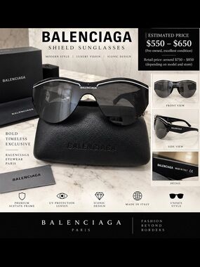 Balenciaga Black Men’s Shield Sunglasses